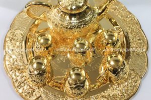 Bộ ấm trà chạm hoa mai mạ vàng 24K đẹp tinh xảo