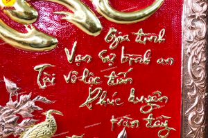 Tranh chữ Phúc thư pháp đồng đỏ dát vàng khung 68x98cm